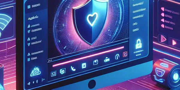 A modern computer screen displaying a stylish adult entertainment website interface in a cozy, secure workspace.