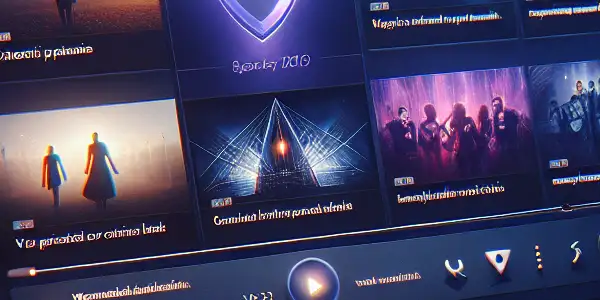 A modern digital interface showcasing vibrant thumbnails of diverse adult film genres with an emphasis on privacy and security.