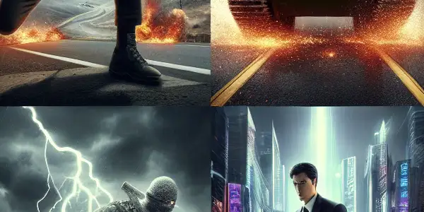 A dynamic collage contrasting intense action scenes from the top and bottom ten movies of 2023.